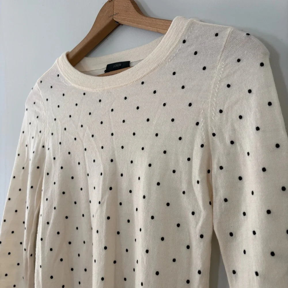 J.Crew Merino Wool Polka Dot Sweater Cream Ivory Crewneck Lightweight Sz XS